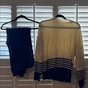 Striped Blue and White Sweater with Pants Set
